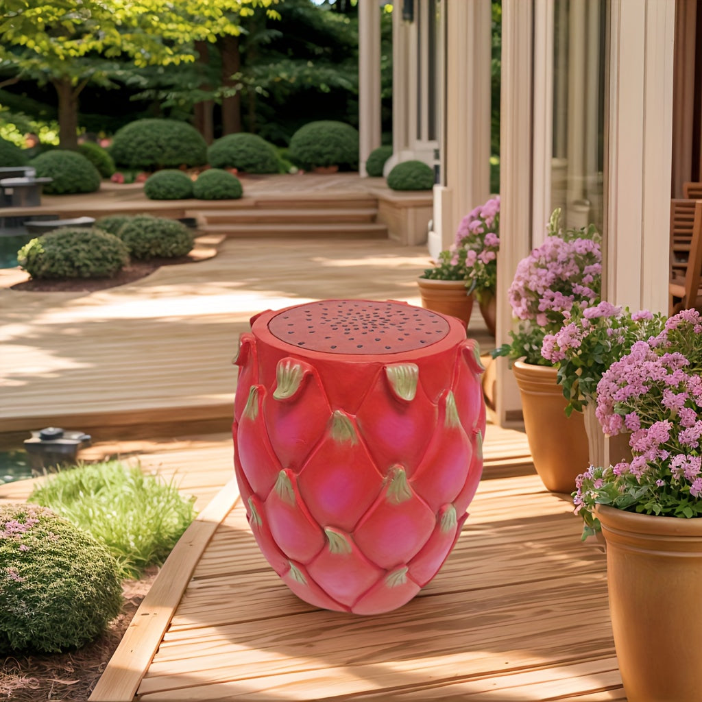 13.4" Oversized Resin Dragon Fruit Stool, Multi-Purpose Side Table & Plant Stand, Decorative Furniture for Home, Garden, Patio, Indoor & Outdoor Use image 2