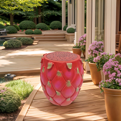 13.4" Oversized Resin Dragon Fruit Stool, Multi-Purpose Side Table & Plant Stand, Decorative Furniture for Home, Garden, Patio, Indoor & Outdoor Use image 2