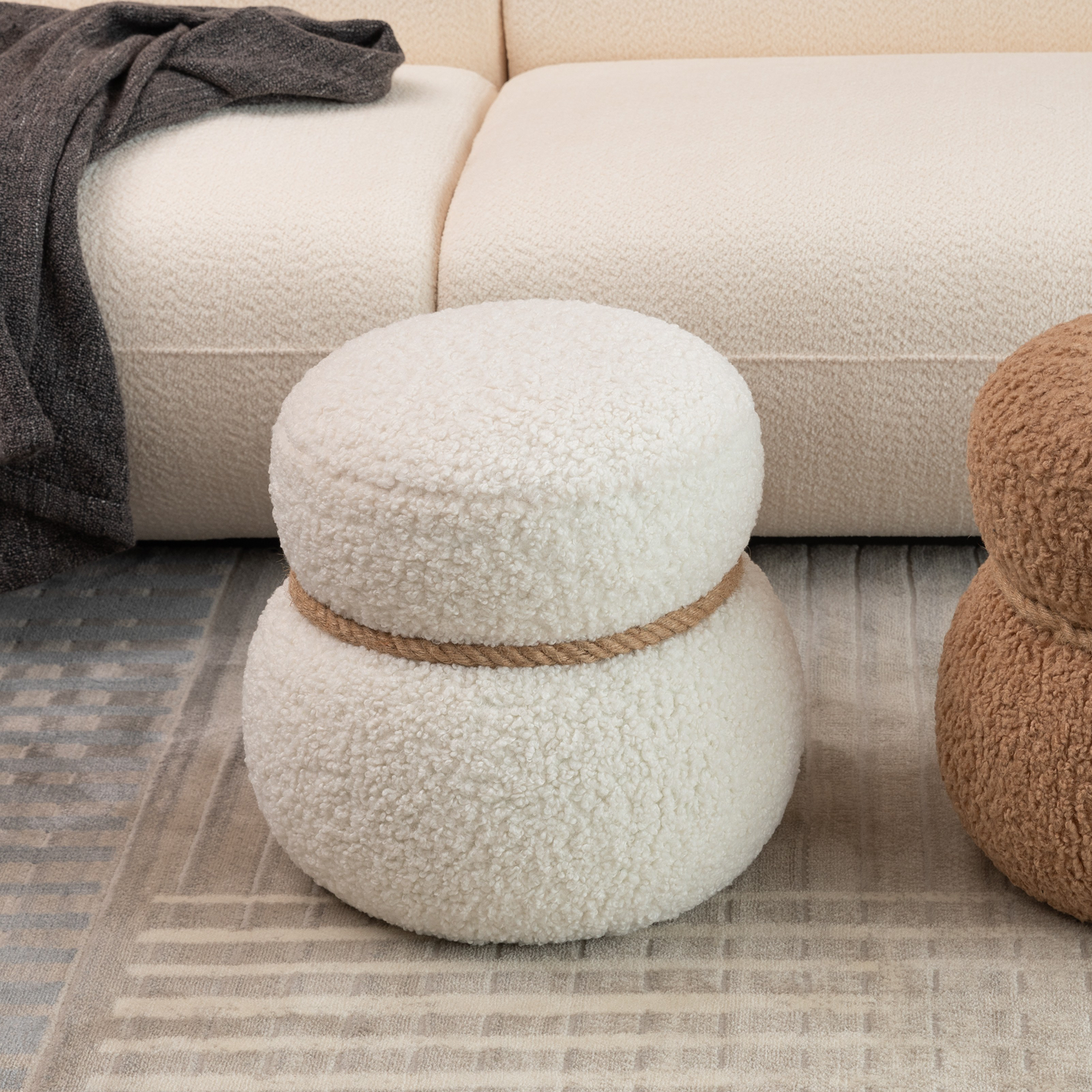 WKJ1Y White snowman stool, Greig plush cushion, playful and cute, suitable for any spacehite image 4