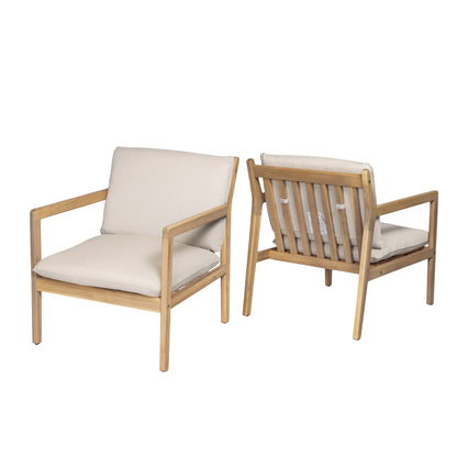 Outdoor Acacia Wood Armchair, Set of 2, Patio Club Chair with Cushions, Light Teak image 5