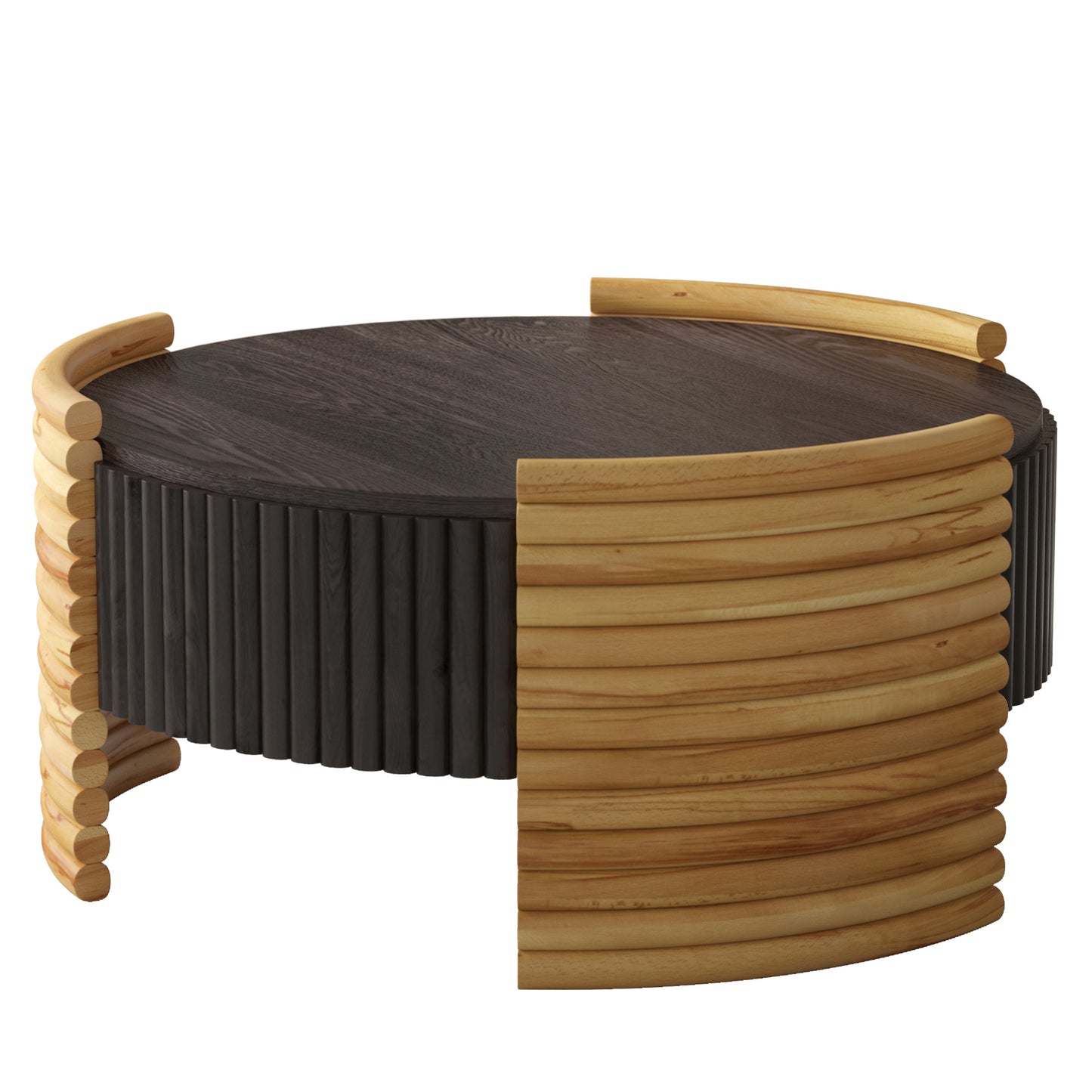 31.50" Modern Colorblocked Striped Coffee Table with Flip Top Storage Coffee Table - Natural Wood Finish for Living Room, Apartment, Office, Easy to Assemble, Dark Brown Tabletop + Wooden Color image 8