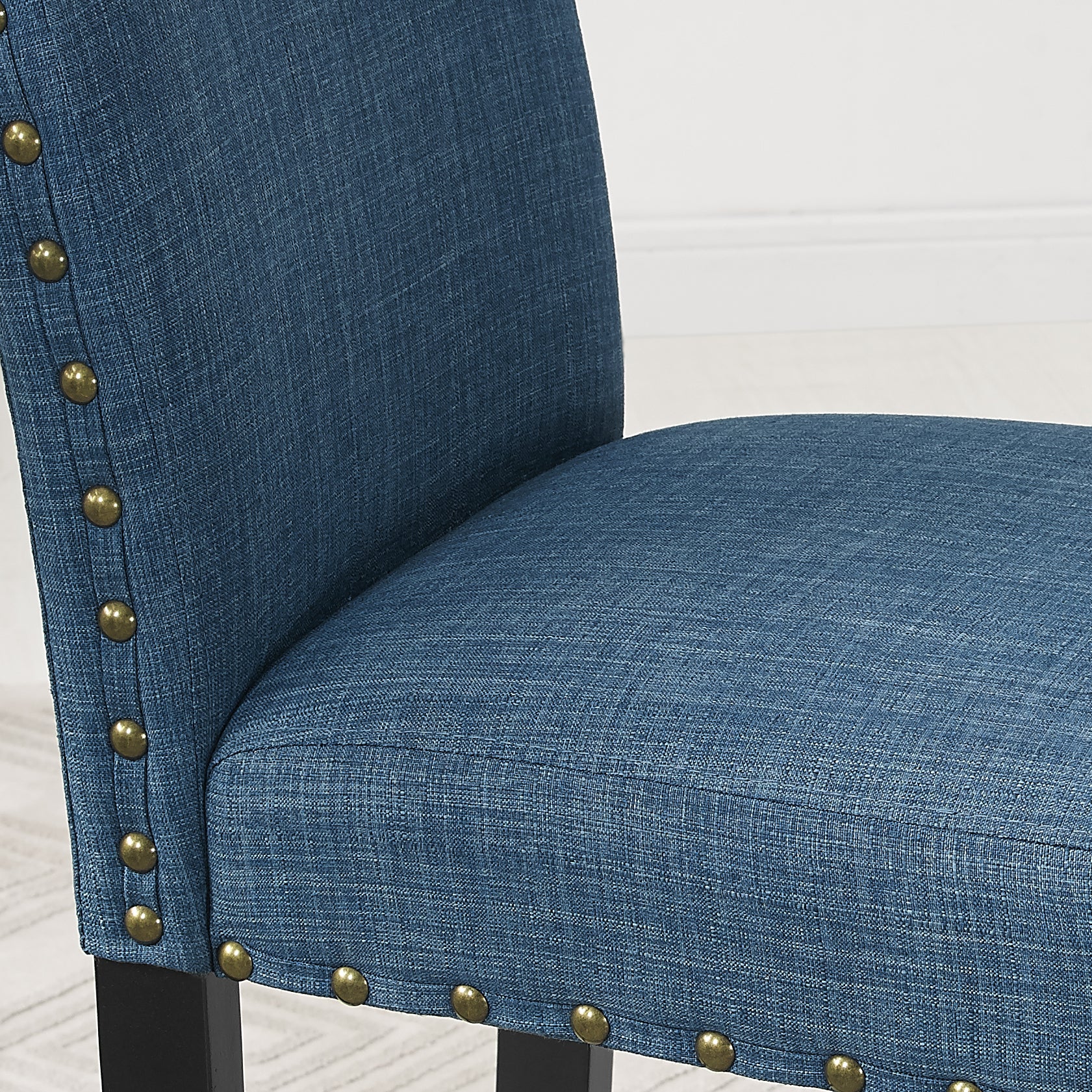 Biony 3-Piece 36" Round Espresso Finish Bar Table with 2 Blue Fabric Nail Head Pub Chairs image 8