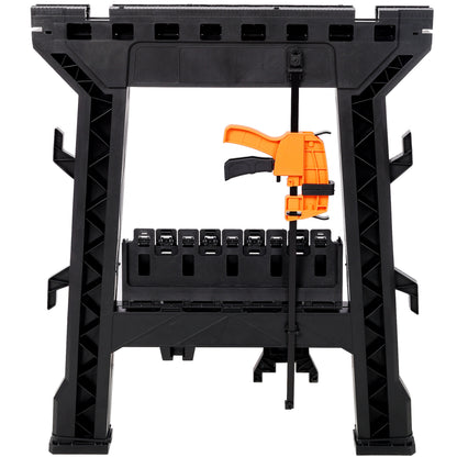 Folding Clamping Sawhorse Set of 2, Heavy Duty Clamping Sawhorse 2200 LBS Load Capacity,Plastic Sawhorse for Garage, Workshop, Fully Assembled image 2