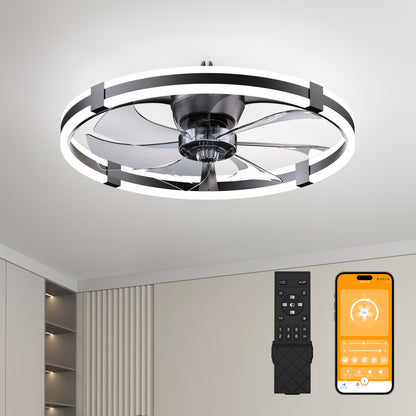 23.6'' LED Ceiling Fan Light Remote DC Motor Aluminum Body 6-Speed Infinite Dimming LED fan light for bedroom living room image 1