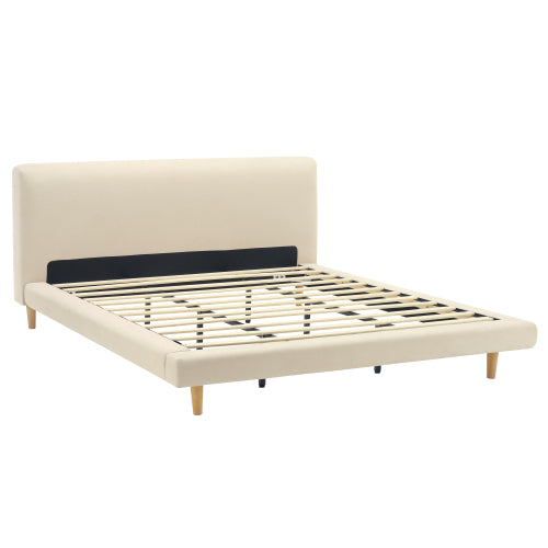 Beige Chunky Headboard Bed Frame, Solid Rubberwood Legs, Cal-King, 800lbs Capacity image 10