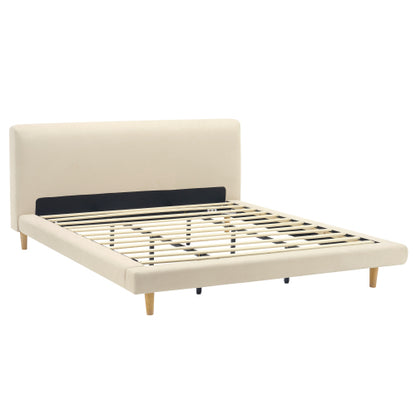 Beige Chunky Headboard Bed Frame, Solid Rubberwood Legs, Cal-King, 800lbs Capacity image 10