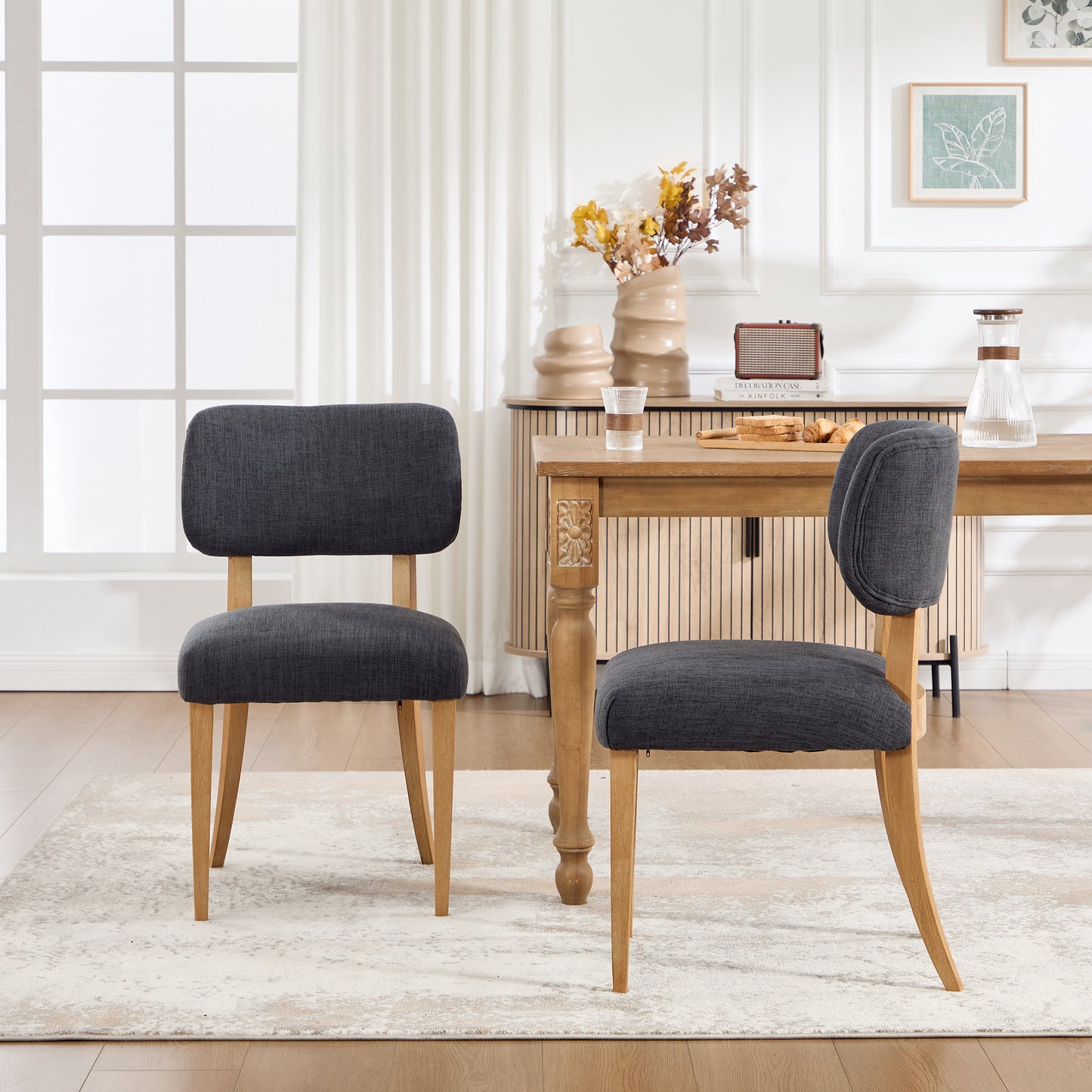 Wooden Dining Chairs Set of 2, Modern Fabric Upholstered Dining Room Chair Kitchen Chairs, Farmhouse Dinner Chair for Kitchen Dining Room image 1