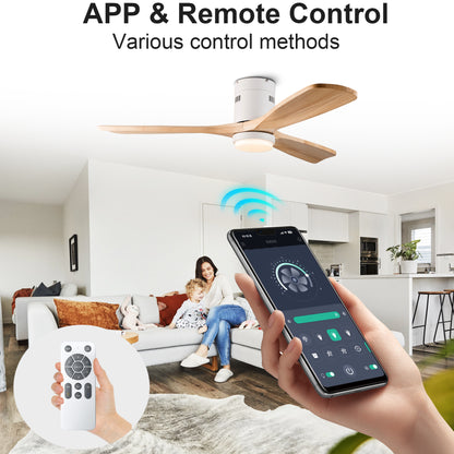 52 inch Low Profile Ceiling fan with Light and Remote Control, Flush Mount, Reversible, 3CCT, Dimmable, Noiseless, Ceiling Fan for Bedroom, Indoor/Outdoor Use image 3