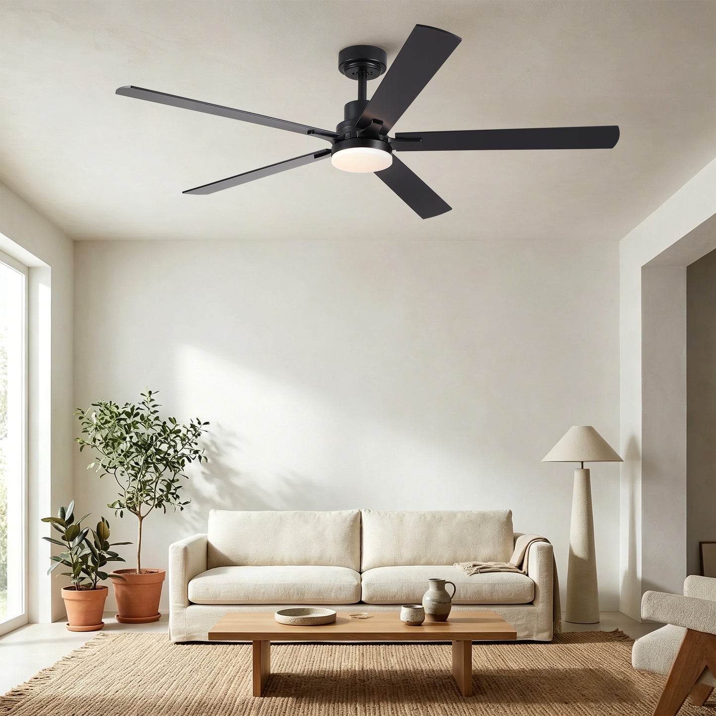 60" Ceiling Fan with Lights and Remote, Modern Farmhouse Ceiling Fan with Quiet DC Motor, 6 Speeds, Reversible Blades, Dimmable 3CCT LED Light, Indoor Outdoor Large Room Matte Black Ceiling Fan image 4