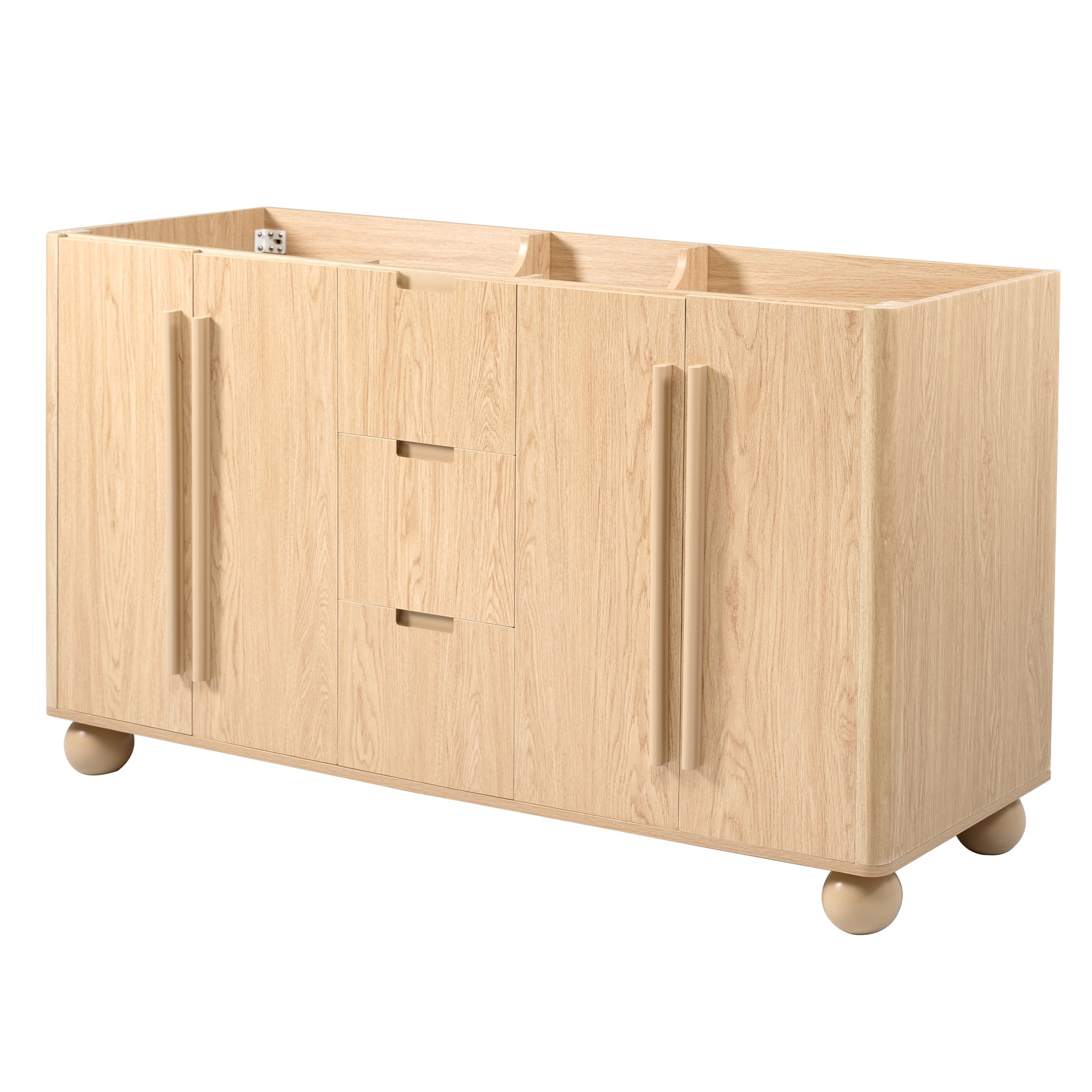 [Cabinet Only] 58.3" Bathroom Vanity Cabinet Only Without Vanity Top, 3 Drawers & 4 Doors, All Soft-Close, Adjustable Shelf, Wood Color image 1