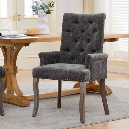 Upholstered Chenille Fabric Accent Dining Chair, Curved Solid Wood Legs, Elegant Tufted Club Dining Room Kitchen Room Arm Dining Chair, Single Pack,Gray,SW1895GY image 1