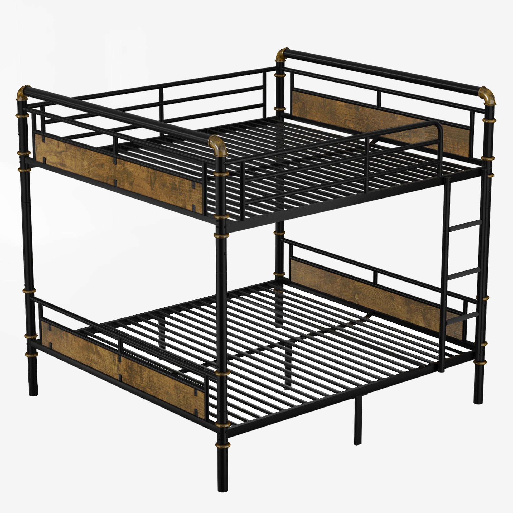Queen over Queen Metal Bunk Bed, Industrial Detachable Bunkbeds with Safety Guard Rails for Teens, Black(Old SKU W2580S00019) image 9