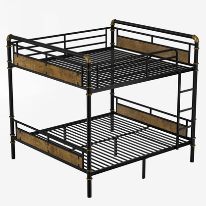 Queen over Queen Metal Bunk Bed, Industrial Detachable Bunkbeds with Safety Guard Rails for Teens, Black(Old SKU W2580S00019) image 9