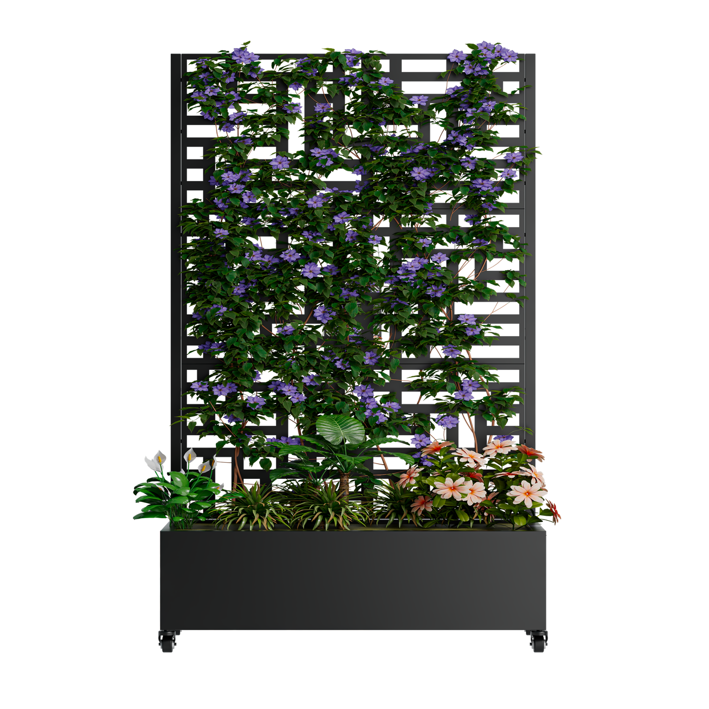 Metal Planter Box with Trellis, 73"x47"x16" Metal Raised Garden Bed with Trellis, Metal Planter Box with Drainage Holes & Lockable Wheels & Privacy Screen for Climbing Plants, Vegetables, Vines image 6
