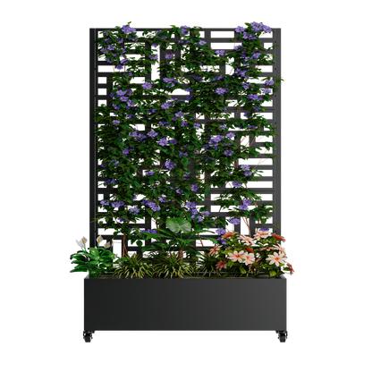 Metal Planter Box with Trellis, 73"x47"x16" Metal Raised Garden Bed with Trellis, Metal Planter Box with Drainage Holes & Lockable Wheels & Privacy Screen for Climbing Plants, Vegetables, Vines image 6