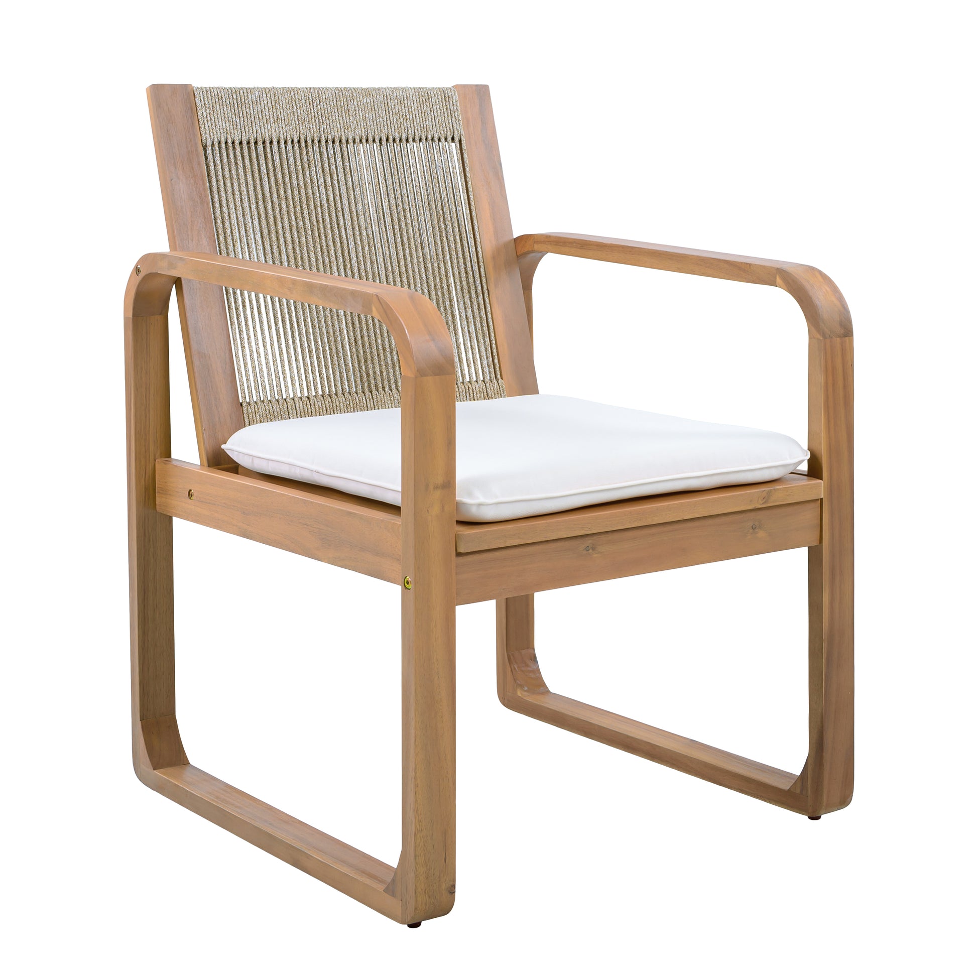 2-Piece Outdoor Dining Chairs Set: Acacia Wood with Multi Brown Rope Back & Beige Cushion, Water Repellent Fabric, 400 lbs Capacity, Light Teak Finish image 11