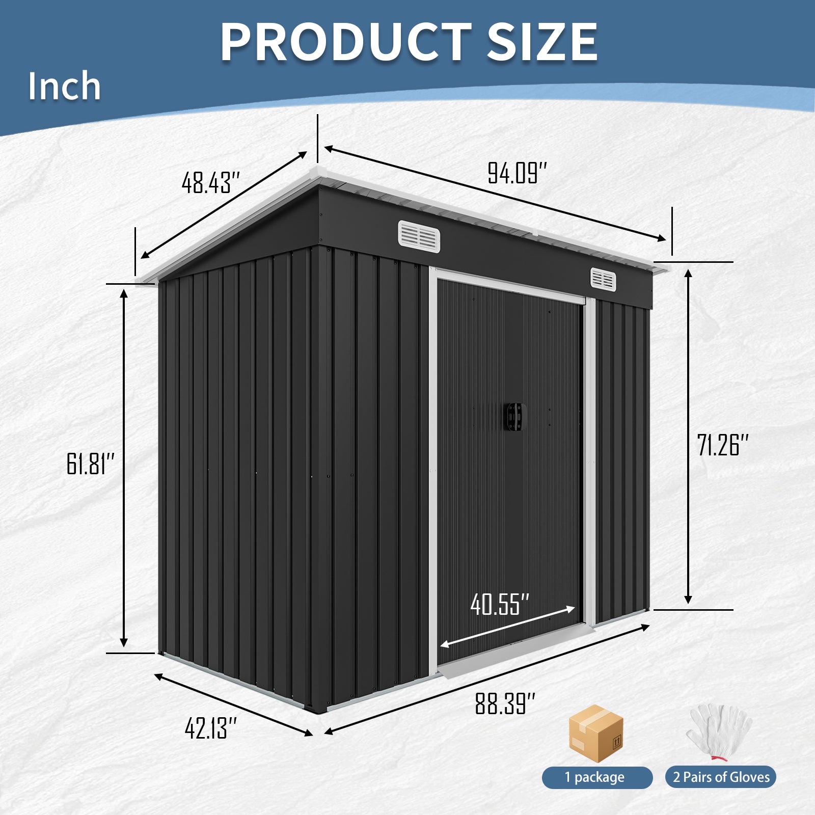 8x4ft Metal Shed, Sliding Door Galvanized Steel Shed with Lock Hole, Air Vents & Threshold, Outdoor Garden Tool Shed(7.84*4.04 FT) image 6