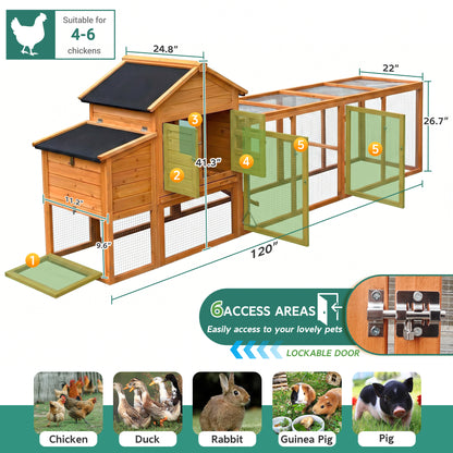 Large Chicken Coop with Run and Nest Box and Removable Tray, Hen House for 4-6 Chickens, Outdoor Weatherproof Small Animal Cages image 2