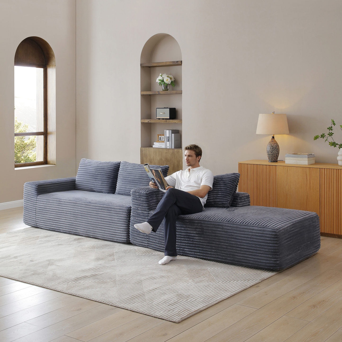 97'' Modular Sectional Sofa, Cloud Sectional Couch with Deep Seat, Modern Modular L-Shape Sofa Couch with Chaise,Upholstered Couches for Living Room Bedroom,No Assembly, Grey image 5