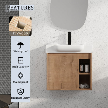 24'' Wall-Mounted Bathroom Vanity with White Ceramic Sink & Soft-Close Door, KD-Packing image 4