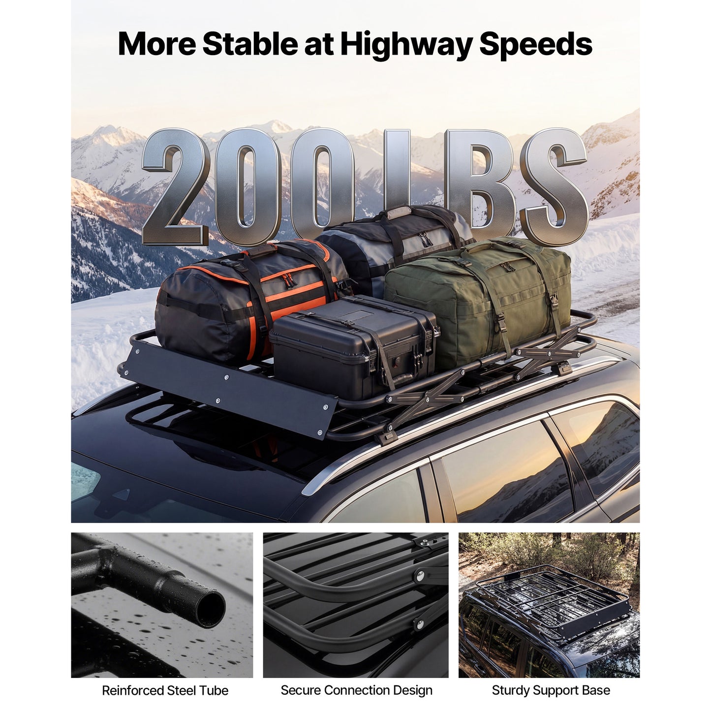 Roof Rack Cargo Basket, 46 x 36 x 4 in, Heavy Duty Roof Top Carrier Basket with Folding Design, 200 lbs Capacity, All-Weather Easy-Install Car Top Luggage Holder, Universal Fit for SUV Truck Car image 11