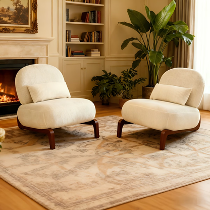 Cute Accent Chair with Solid Wood Legs, Living Room Chair with Soft Fabric Cushion, Cozy Bedroom Chair, Comfy Armless Reading Chair for Apartment, Waiting Room, Balcony,Set of 2 (White) image 1