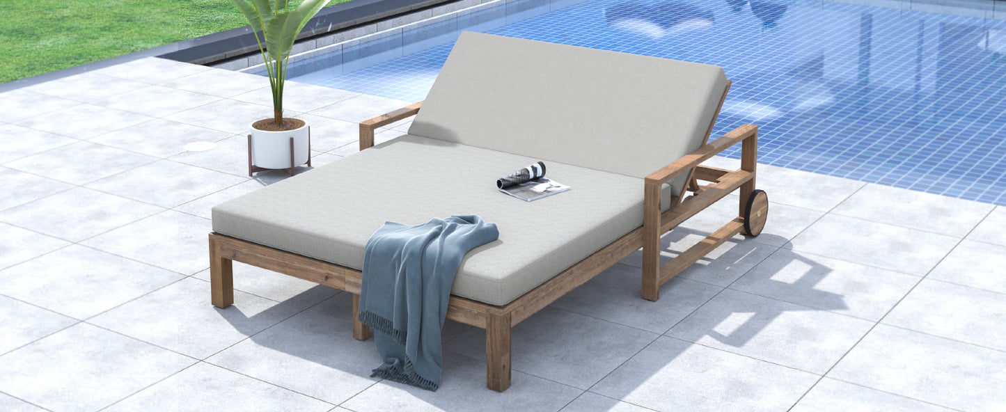 TREXM 1-Piece Farmhouse-styled Wooden Outdoor Sunbed for Ultimate Relaxation Outdoor Daybed Seating 2 People for Poolside, Garden and Backyard (Grey) image 4