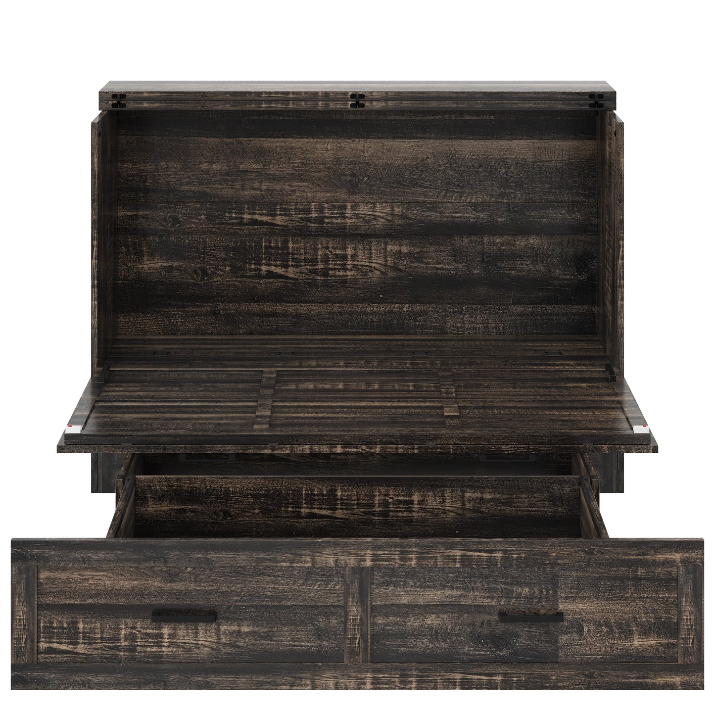 Queen Murphy Bed with Charging Station,Farmhouse Murphy Cabinet Bed with Large Storage Drawer,Hideaway Foldable Platform Bed for Guest Bedroom, Living Room, Office,Small Room,Pull out Bed,Rustic Grey image 12