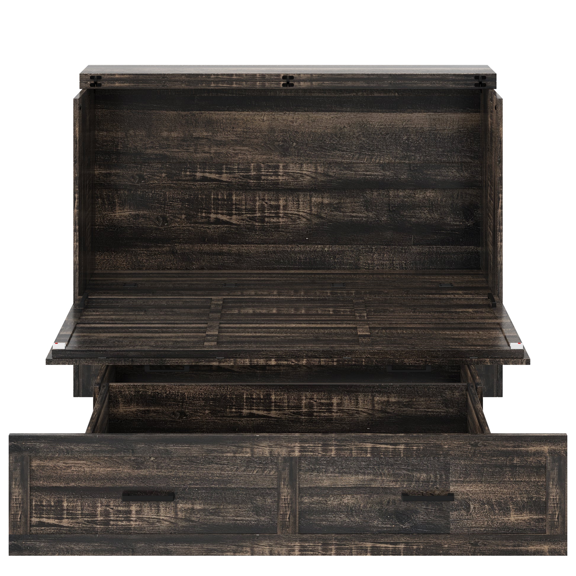 Queen Murphy Bed with Charging Station,Farmhouse Murphy Cabinet Bed with Large Storage Drawer,Hideaway Foldable Platform Bed for Guest Bedroom, Living Room, Office,Small Room,Pull out Bed,Rustic Grey image 12