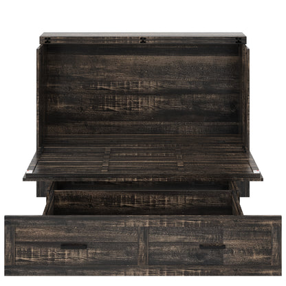 Queen Murphy Bed with Charging Station,Farmhouse Murphy Cabinet Bed with Large Storage Drawer,Hideaway Foldable Platform Bed for Guest Bedroom, Living Room, Office,Small Room,Pull out Bed,Rustic Grey image 12