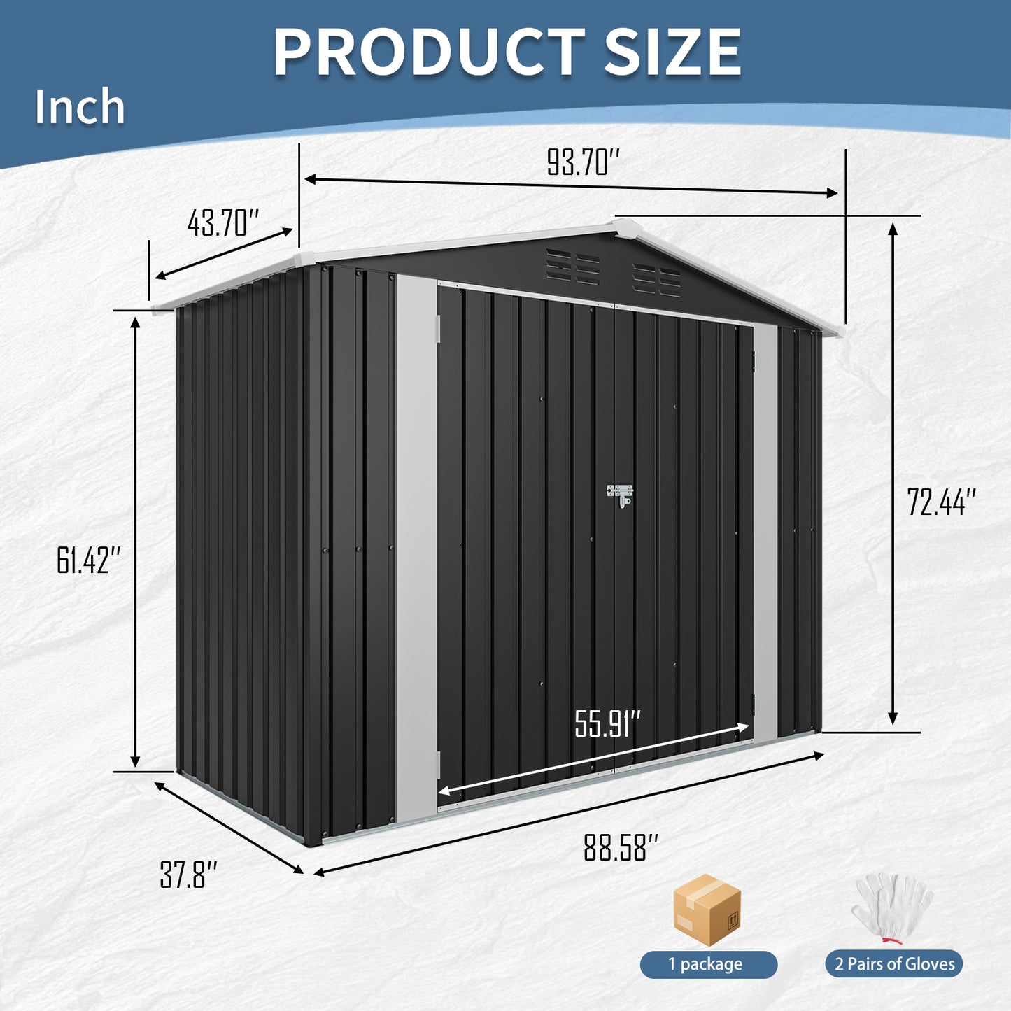8ft x 4ft Outdoor Metal Storage Shed with Lockable Latch for Backyard, Patio, Lawn,Black(7.81*3.64 FT) image 5