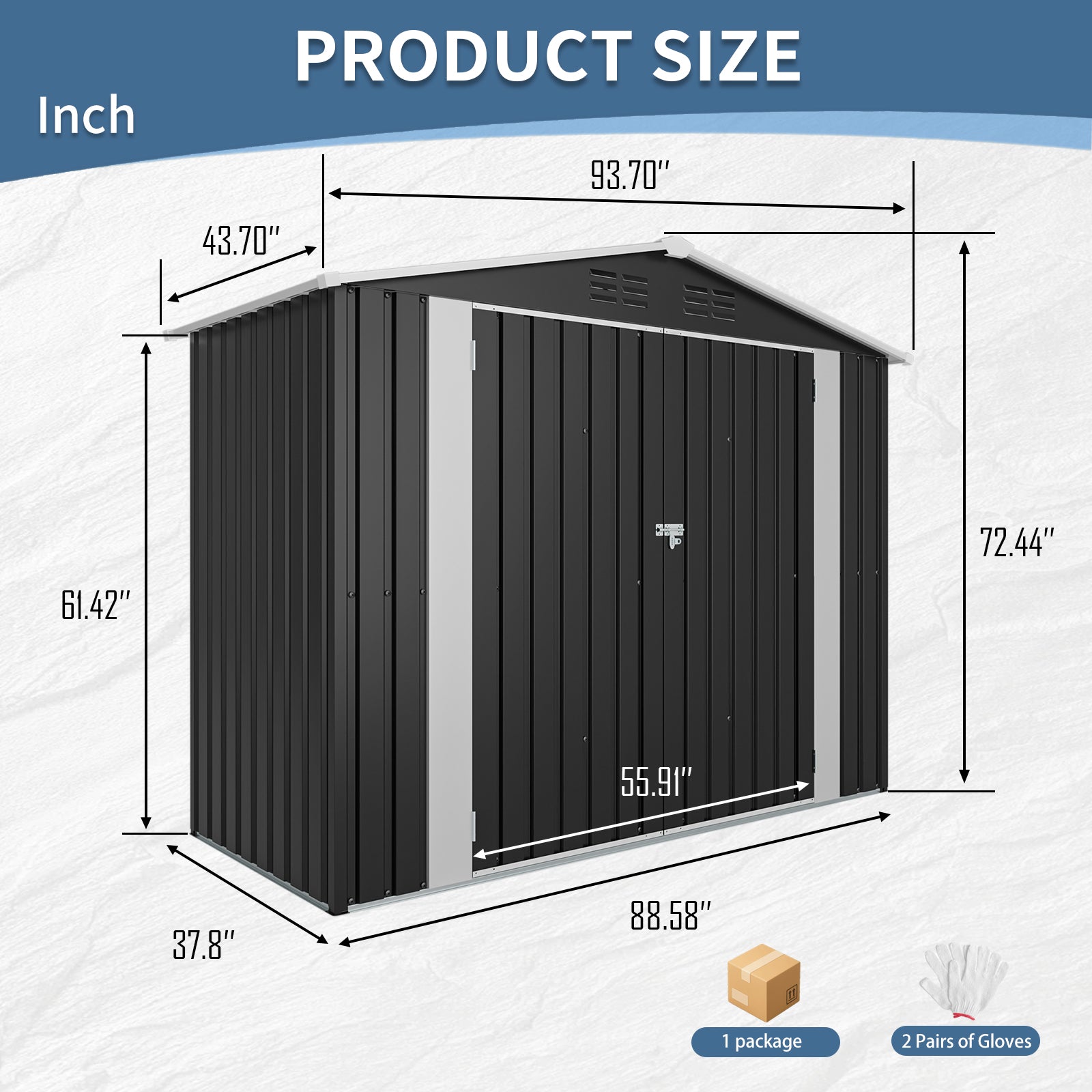 8ft x 4ft Outdoor Metal Storage Shed with Lockable Latch for Backyard, Patio, Lawn,Black(7.81*3.64 FT) image 5