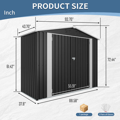 8ft x 4ft Outdoor Metal Storage Shed with Lockable Latch for Backyard, Patio, Lawn,Black(7.81*3.64 FT) image 5