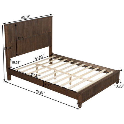 Solid Wood Bed Frame,Queen Platform Bed Frame with Headboard,Tall Headboard Natural Wood Bed,No Box Spring Needed,Walnut image 4