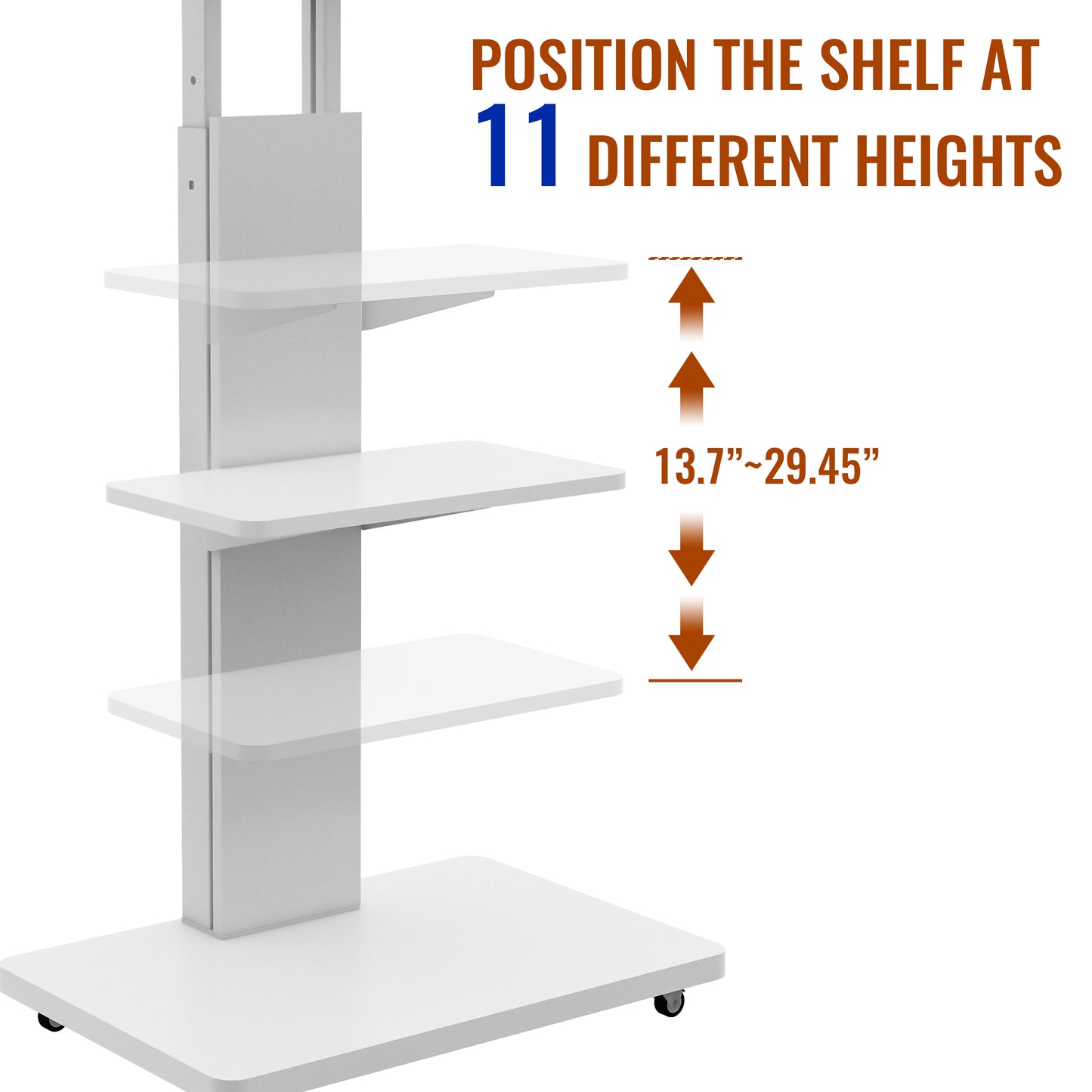 TV Stand with Shelf for Living Room, Bedroom,Offices,Mobile TV Cart for 32-75 inches,Floor Stand with Mount on Lockable Wheels,White image 6