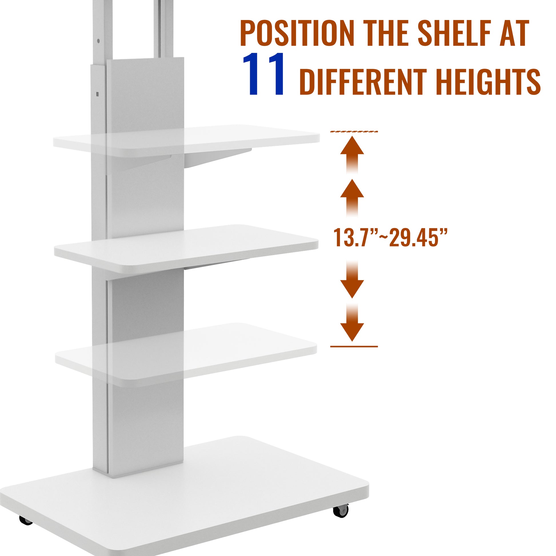 TV Stand with Shelf for Living Room, Bedroom,Offices,Mobile TV Cart for 32-75 inches,Floor Stand with Mount on Lockable Wheels,White image 6