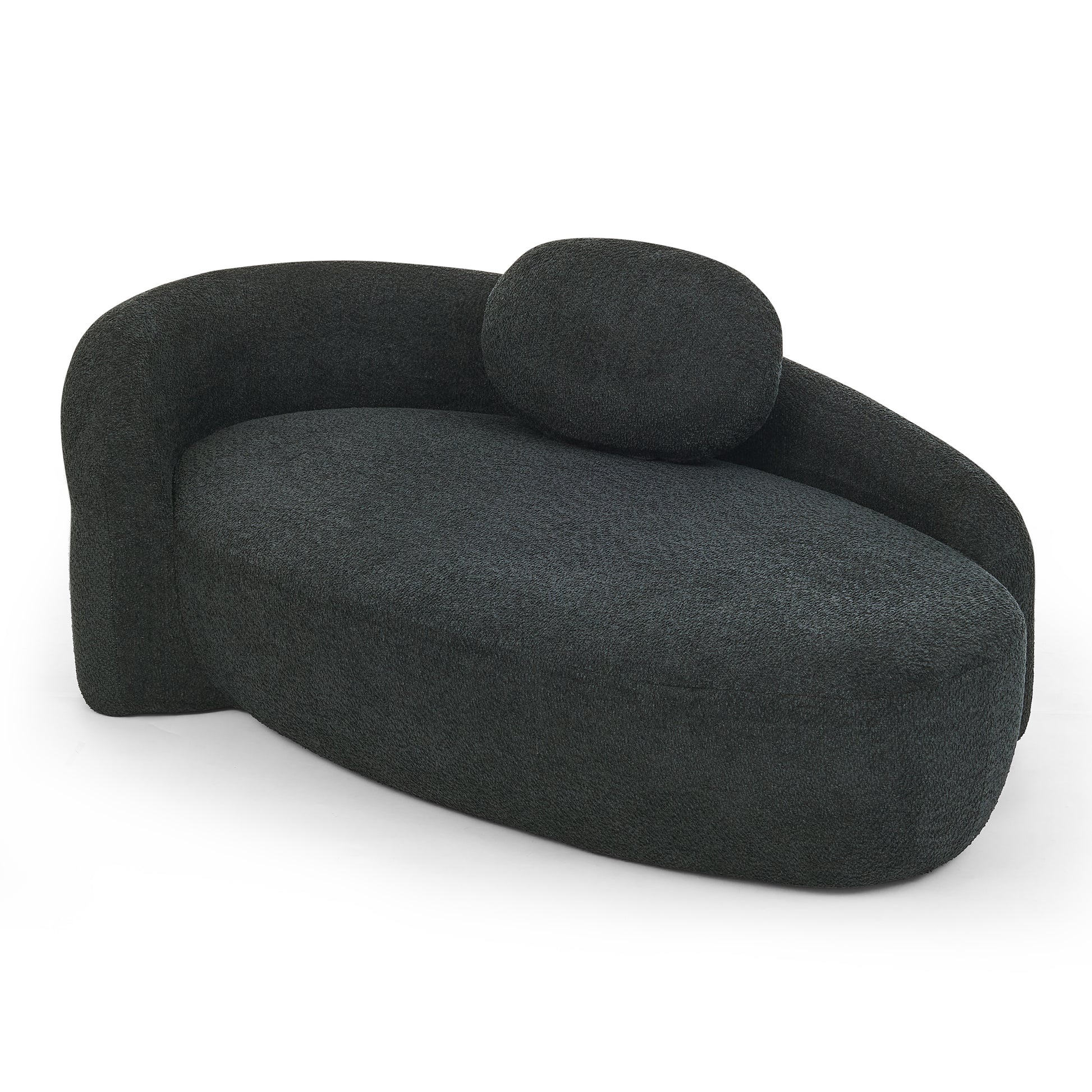 Modern Oval Single Lazy Sofa Chair with Integrated Backrest, Side Armrest and Pillow, Compact Space-Saving Lounge Chair for Living Room Bedroom-Black image 8