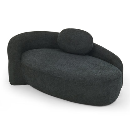 Modern Oval Single Lazy Sofa Chair with Integrated Backrest, Side Armrest and Pillow, Compact Space-Saving Lounge Chair for Living Room Bedroom-Black image 8