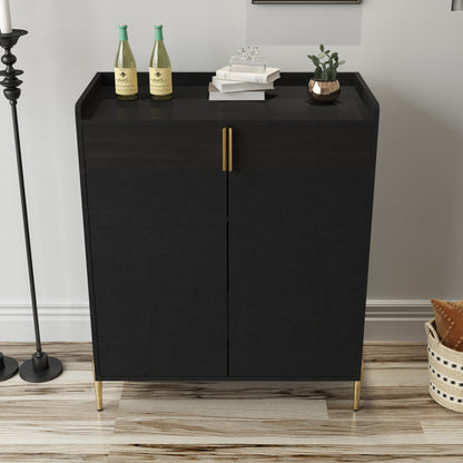 2 doors home wine bar cabinet with wine rack & adjustable storage shelf, modern sideboard with soft-closing hinge, dinning room buffet cabinet, Liquor Cabinet kitchen, living room coffee cart BLACK image 4
