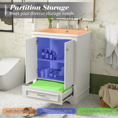 24'' Bathroom Vanity with Ceramic Sink Combo, Modern Freestanding Storage Cabinet with Silver Handles, Soft Closing Doors image 5
