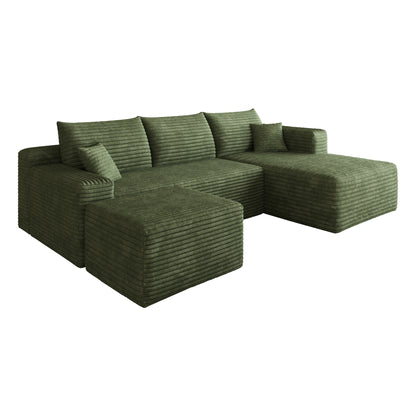95" Cloud Sectional Sofa with 1 Ottoman,Modern Minimalist Upholstered Couches, Comfort U Shaped Sofa for Living Room,Deep Seat Corner Couch,No Assembly Required,Green((Plush Corduroy Fabric) image 11
