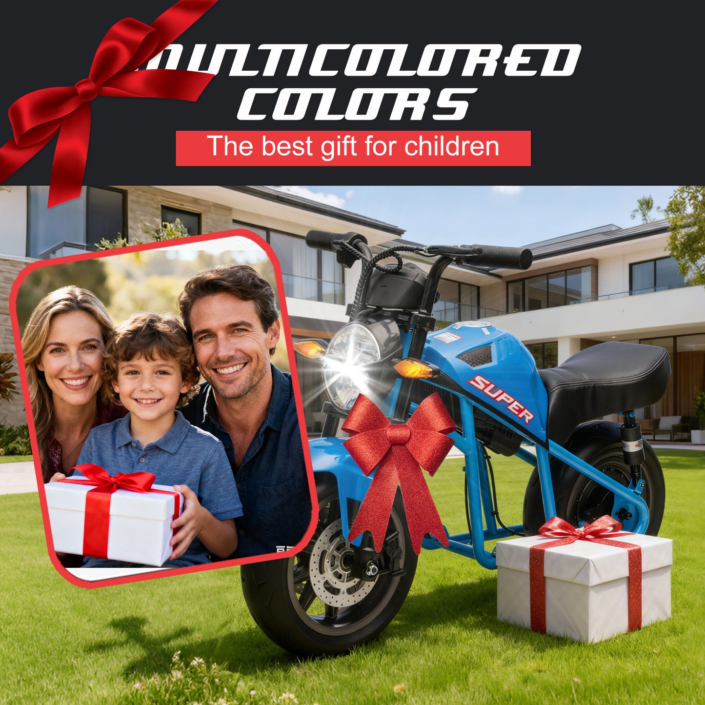 24V300W Kids Ride On XL Electric Toy Muscle Motorcycle,High-Speed Hub Motor,14''Fat EVA Wheels,Twist Grip Throttle,Speed up to 11.18MPH,Dual Suspension,Music&Light,Long Life Battery For Kids 6+ image 8