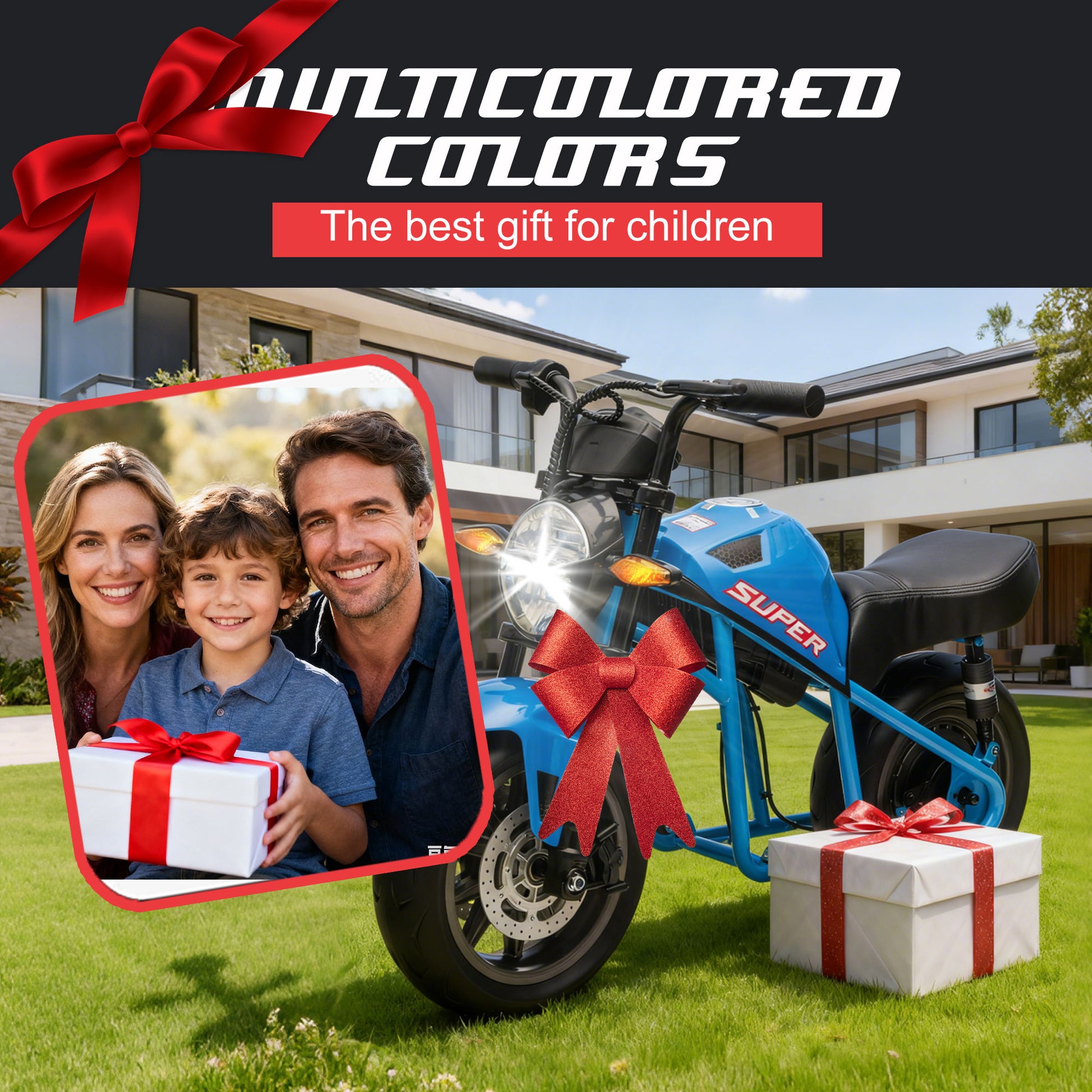 24V300W Kids Ride On XL Electric Toy Muscle Motorcycle,High-Speed Hub Motor,14''Fat EVA Wheels,Twist Grip Throttle,Speed up to 11.18MPH,Dual Suspension,Music&Light,Long Life Battery For Kids 6+ image 8