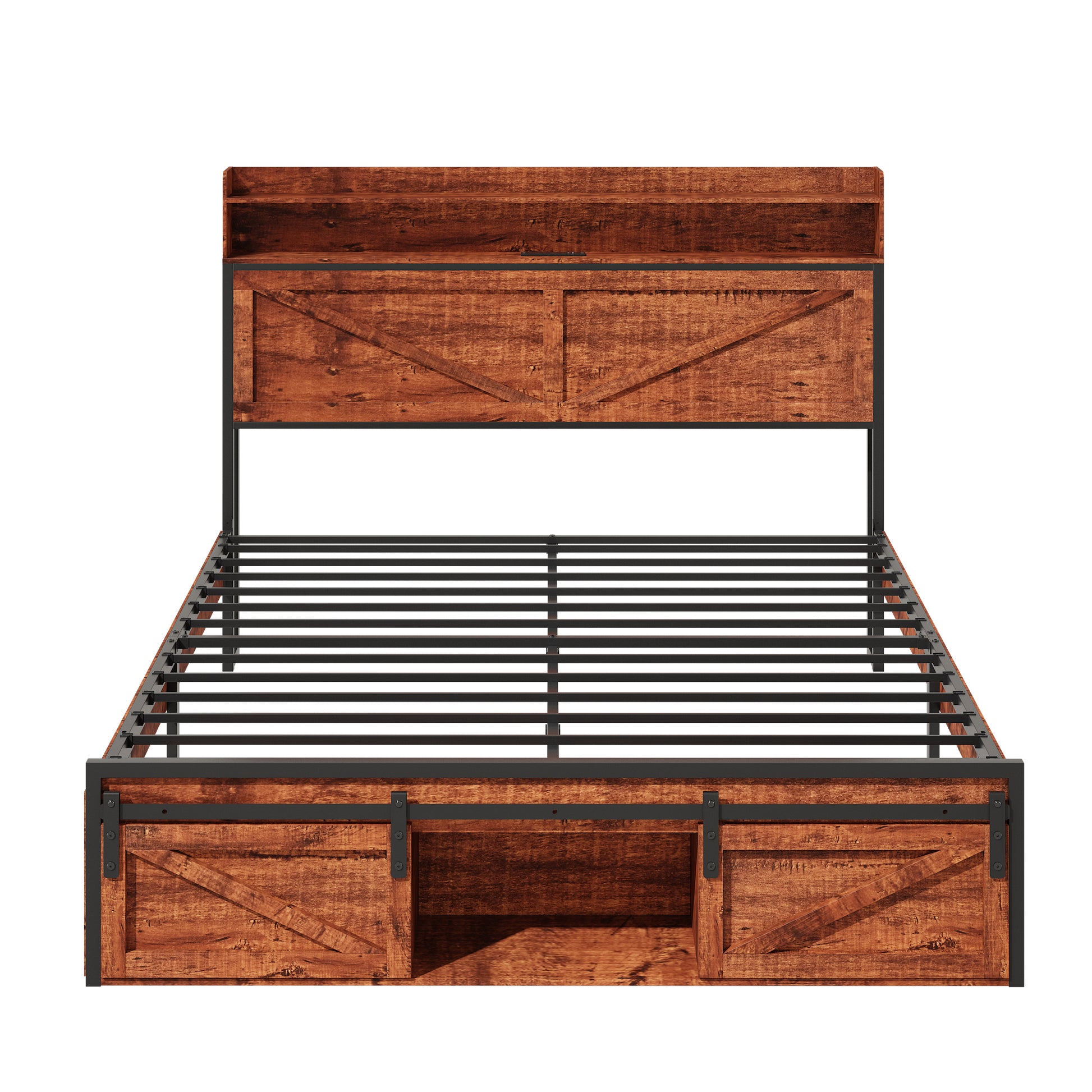 Full Size Bed Frame with Storage Headboard and LED Lights, Upholstered Platform Bed with Footboard Drawers, Sturdy Metal Slats, Noise-Free Mattress Support, No Box Spring Needed, Brown image 10