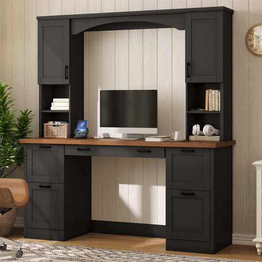 ON-TREND Farmhouse Arched Computer Desk with Hutch - Front View