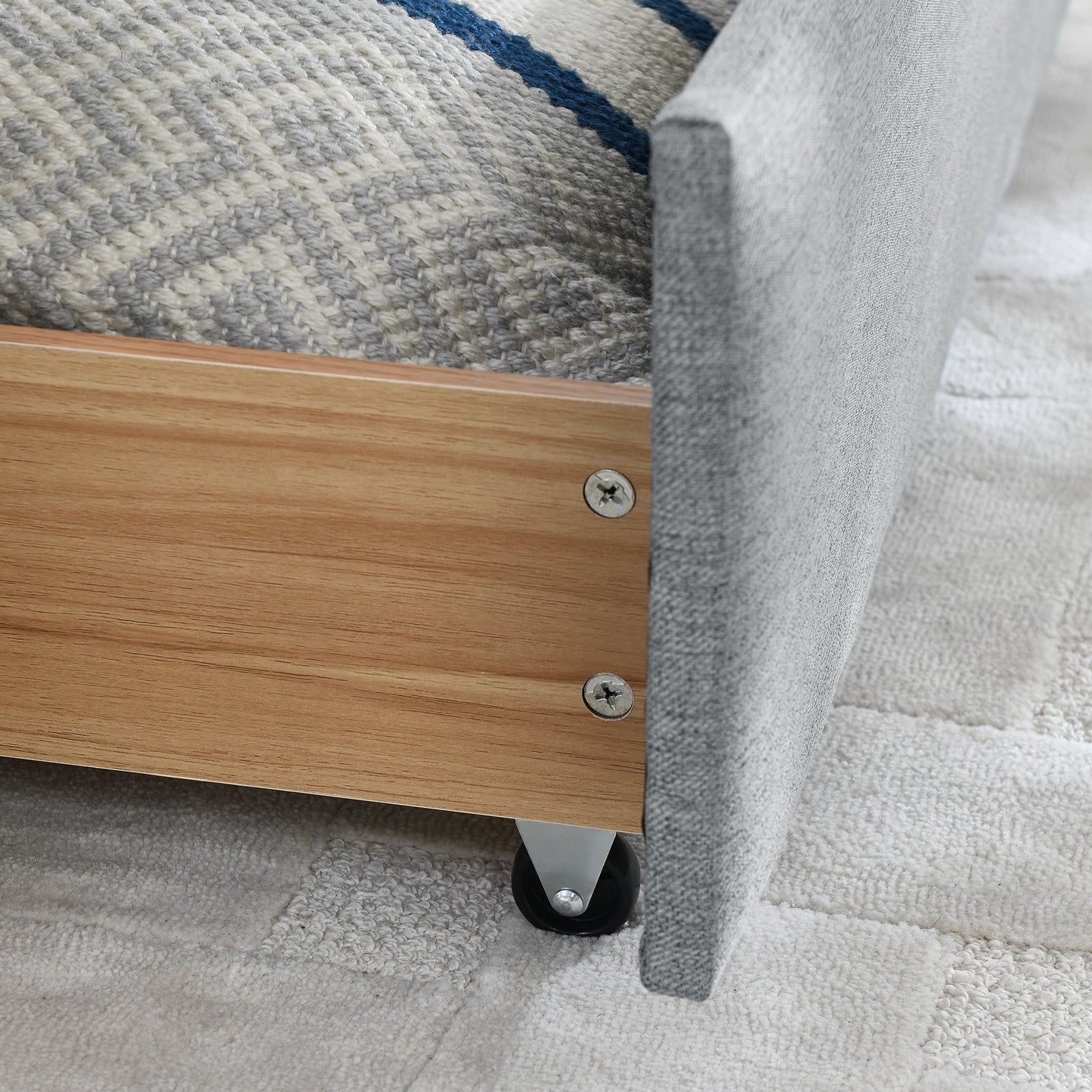Queen Size Daybed with Two Drawers Trundle Upholstered Sofa Bed, with Vertical Stripes Linen Fabric, Grey (86.5"x65"x30") image 10