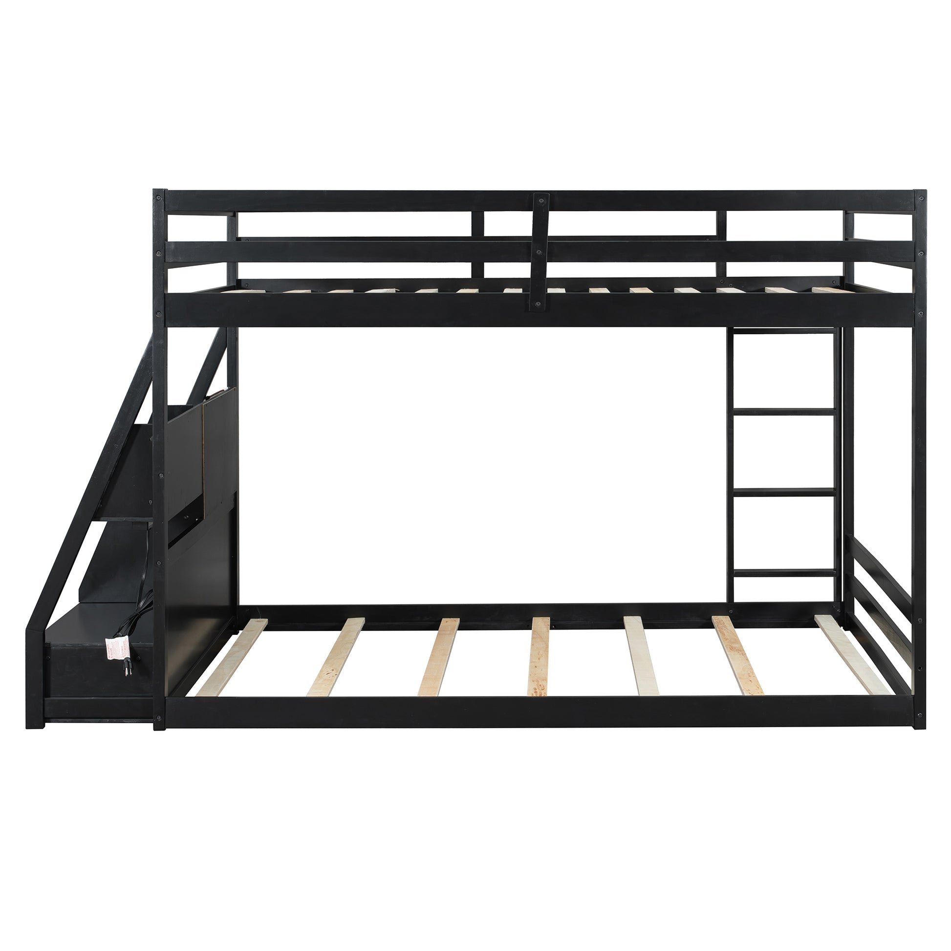 Full Bunk Bed with APP-Controlled LED Lights (7 Colors), USB Ports, Storage Shelves and 2 Drawers, Black image 10