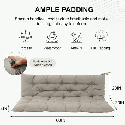 3 Seater Outdoor Porch Swing Cushion with Backrest,4 Inch Extra Thick Waterproof Swing Replacement Cushion, 2-3 Seat Thicken Patio Bench Cushion for Garden Backyard Outdoor Furniture (khaki) image 6