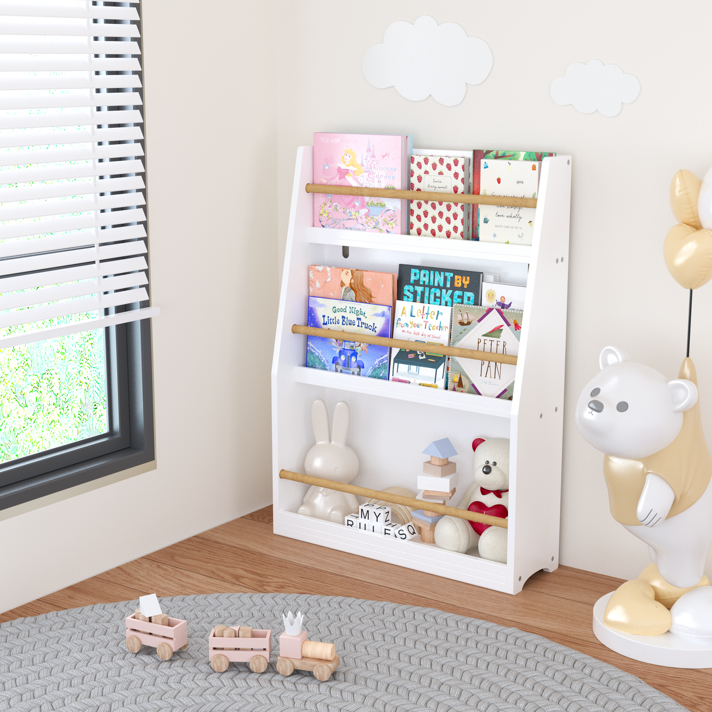 3 Tier Kids Book Shelf,Kids Book Rack, Helps Keep Bedrooms, Playrooms, and Classrooms Organized,White image 9