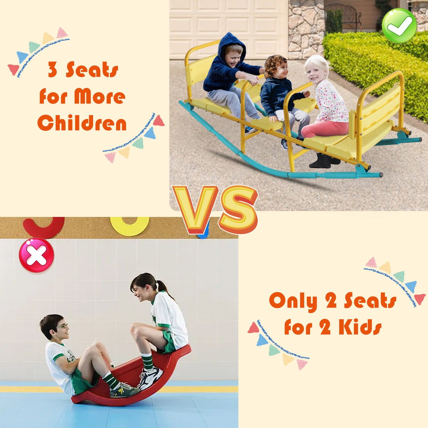Kindergarten Children Outdoor Rocking Horse Outdoor Park Playground Equipment Double Or Triple Seesaw Swinging Fun image 3